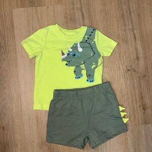 Carter's Neon Yellow & Olive Dinosaur Matching Set